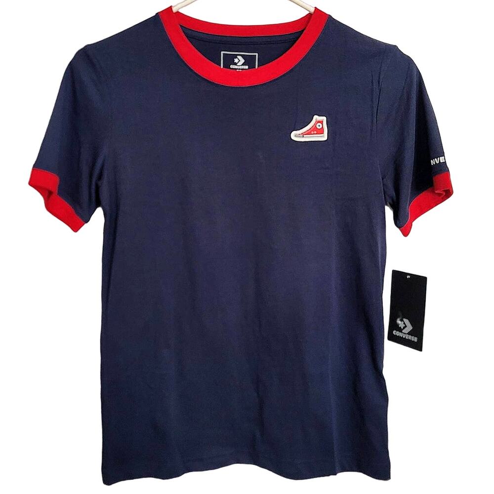 NWT Converse Boys Navy Shirt With Red Hem Size M
